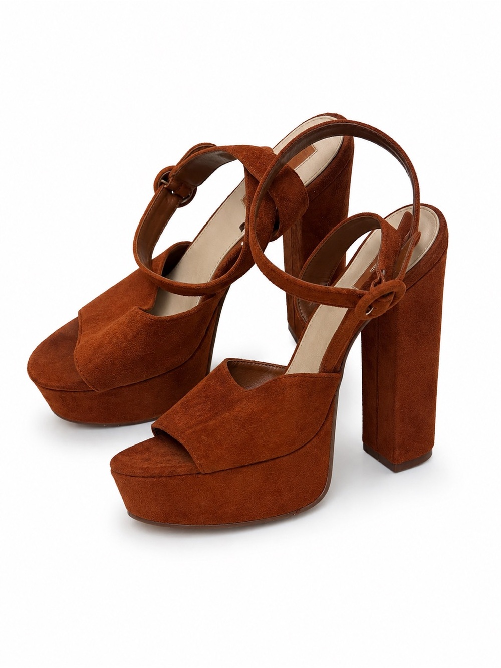 F21 Platform Suede Block Heel Sandals in Brown Size 7.5
